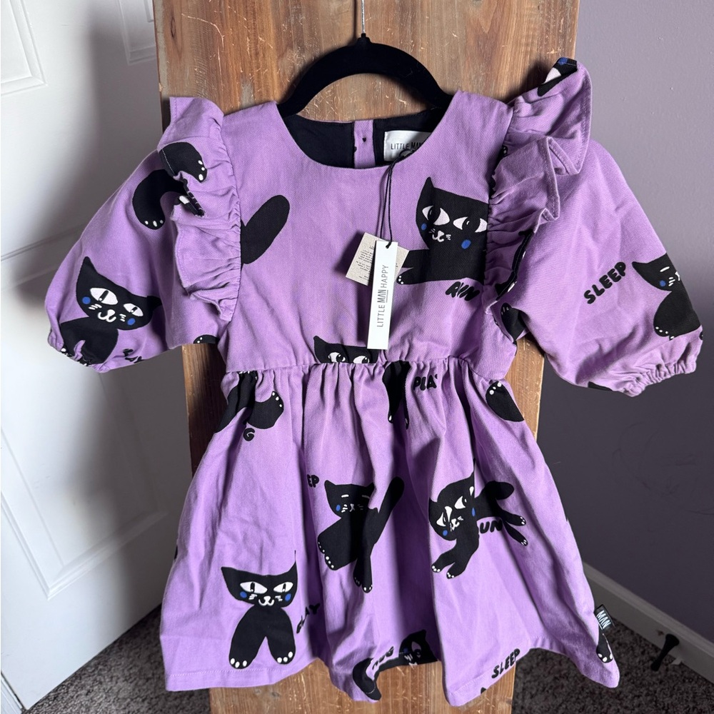 LMH Purple Cat Print Kids Dress